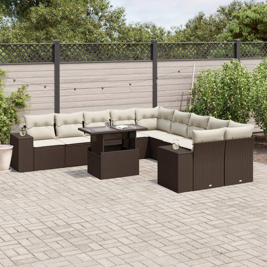 Set Divani da Giardino 11 pz con Cuscini Polyrattan Marrone - homemem39