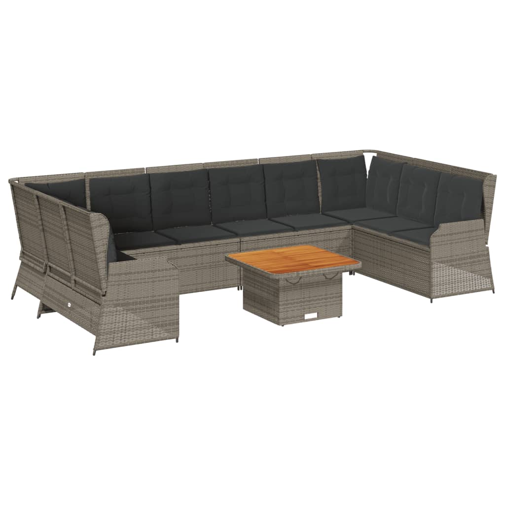 Set Divani da Giardino 7 pz con Cuscini in Polyrattan Grigio
