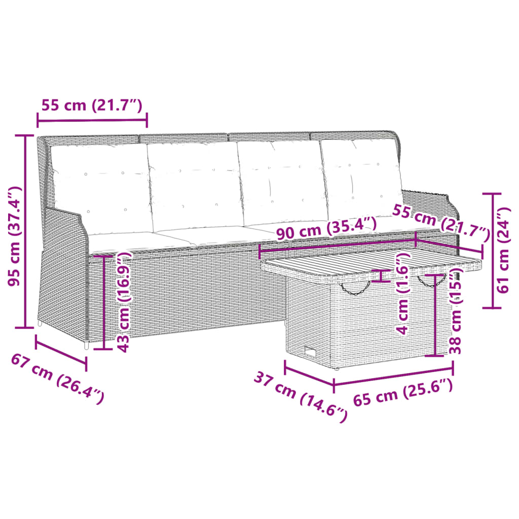 Set Divani da Giardino 3 pz con Cuscini Nero in Polyrattan | homemem39