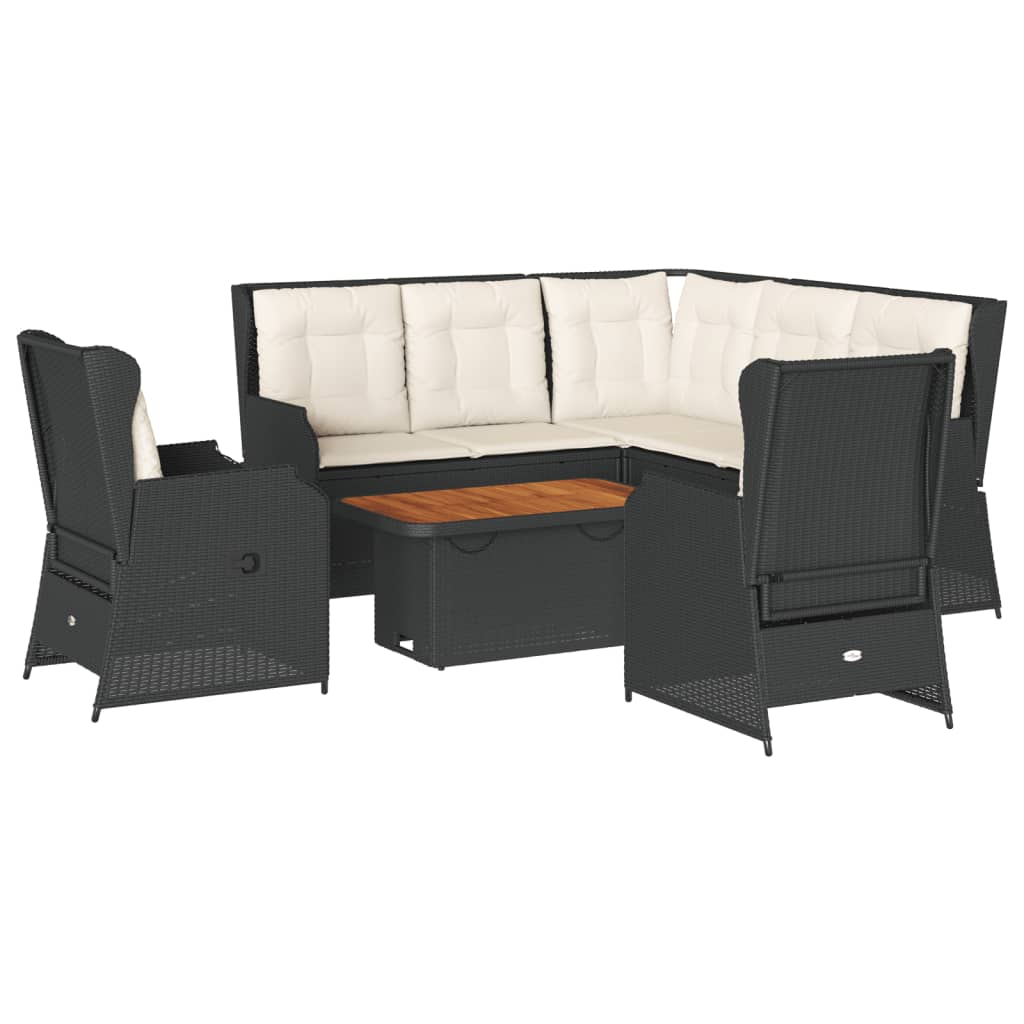 Set Mobili da Giardino 6 pz con Cuscini in Polyrattan Nero | homemem39