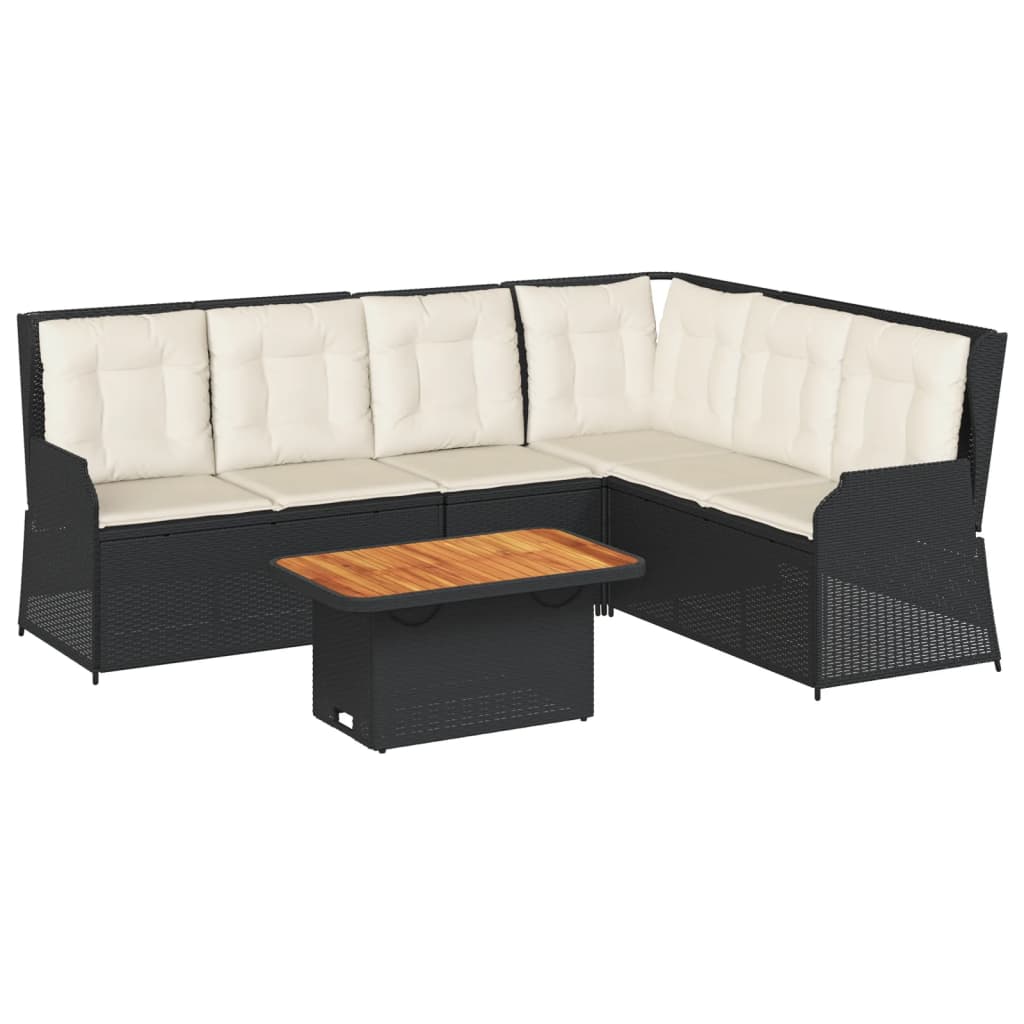 Set Divani da Giardino 5 pz con Cuscini Nero in Polyrattan
