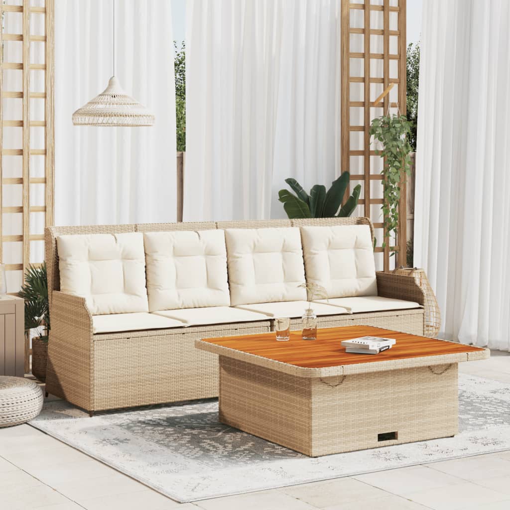 Set Divano da Giardino 3 pz con Cuscini Beige in Polyrattan | homemem39