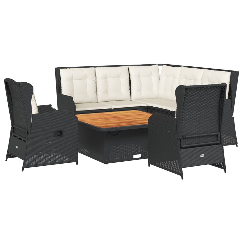 Set Mobili da Giardino 6 pz con Cuscini in Polyrattan Nero | homemem39