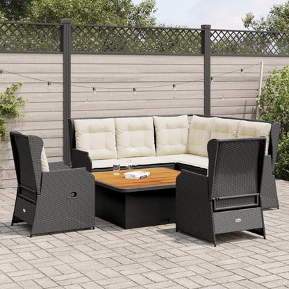 Set Mobili da Giardino 6 pz con Cuscini in Polyrattan Nero | homemem39