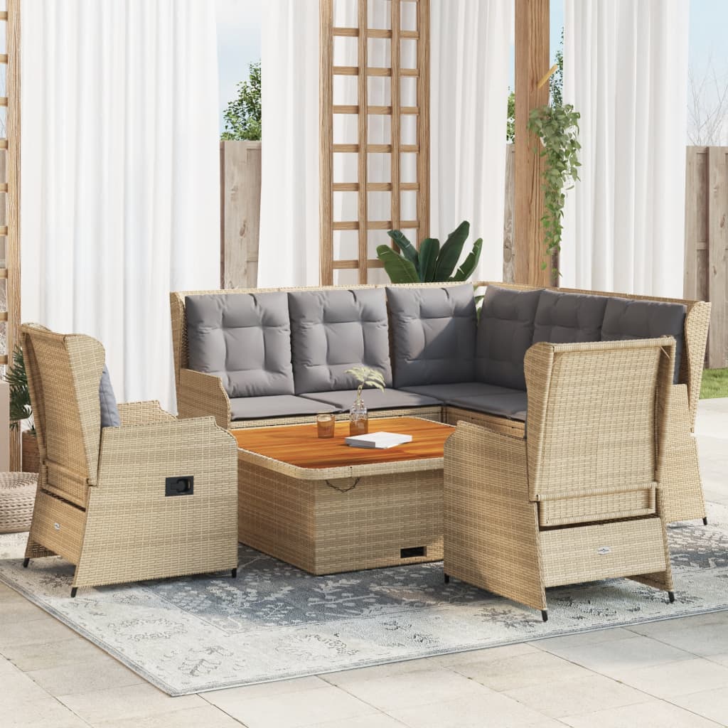 Set Divani da Giardino 6 pz con Cuscini in Polyrattan Beige | homemem39