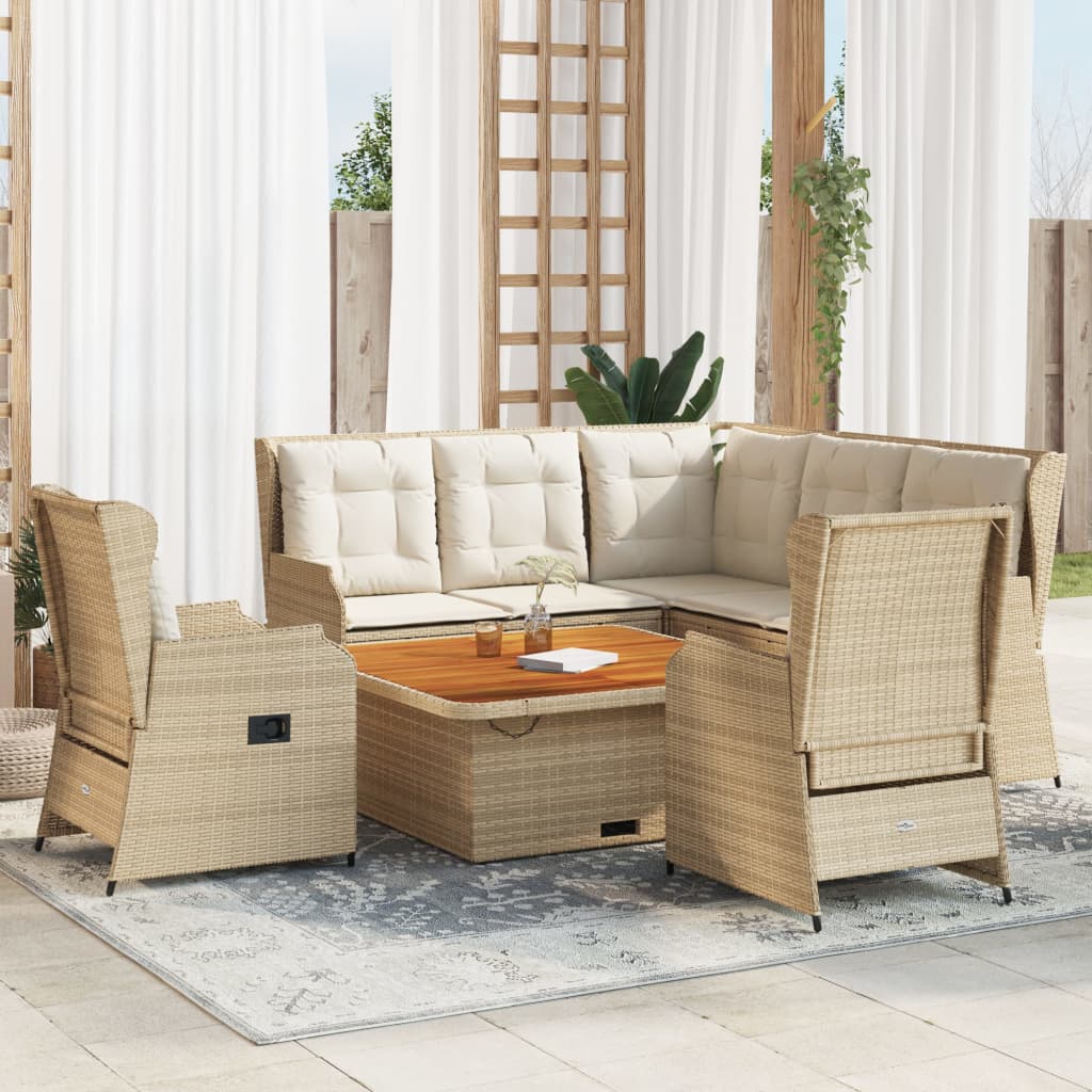 Set Divani da Giardino 6 pz con Cuscini in Polyrattan Beige | homemem39