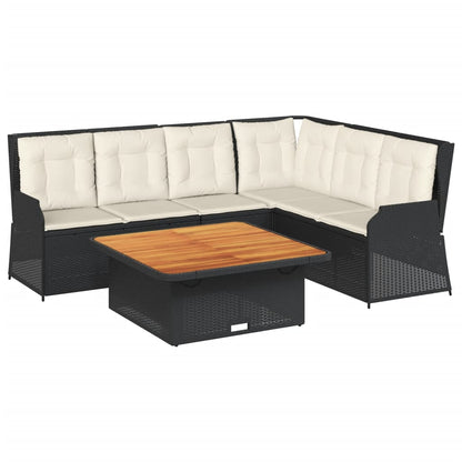 Set Divani da Giardino 5 pz con Cuscini Nero in Polyrattan