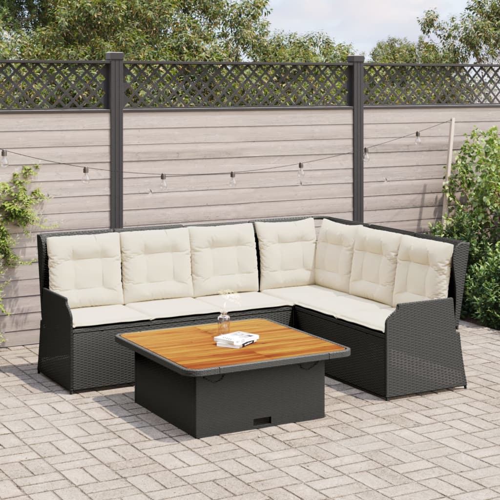 Set Divani da Giardino 5 pz con Cuscini Nero in Polyrattan