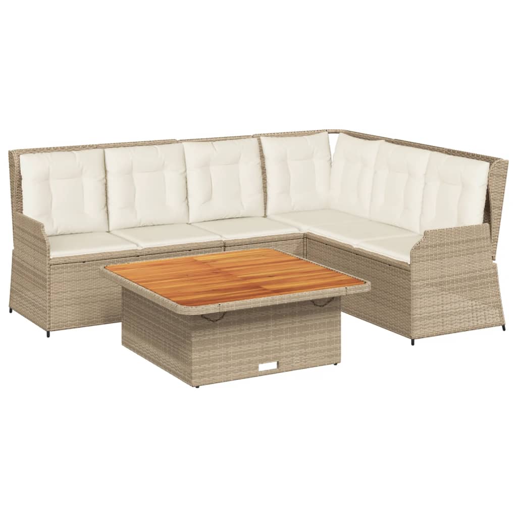 Set Divani da Giardino 5 pz con Cuscini in Polyrattan Beige
