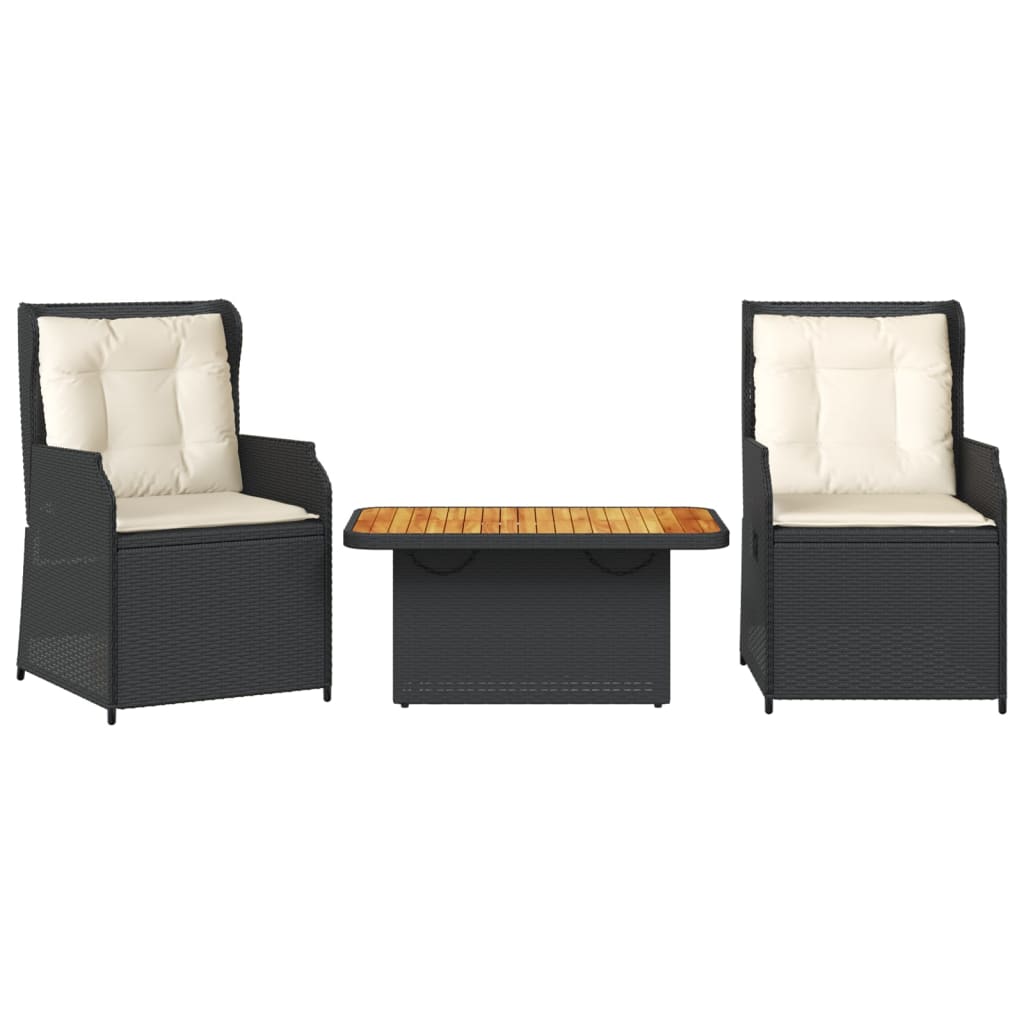 Set Divani da Giardino 3 pz con Cuscini Nero in Polyrattan | homemem39