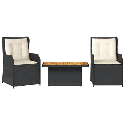 Set Divani da Giardino 3 pz con Cuscini Nero in Polyrattan | homemem39