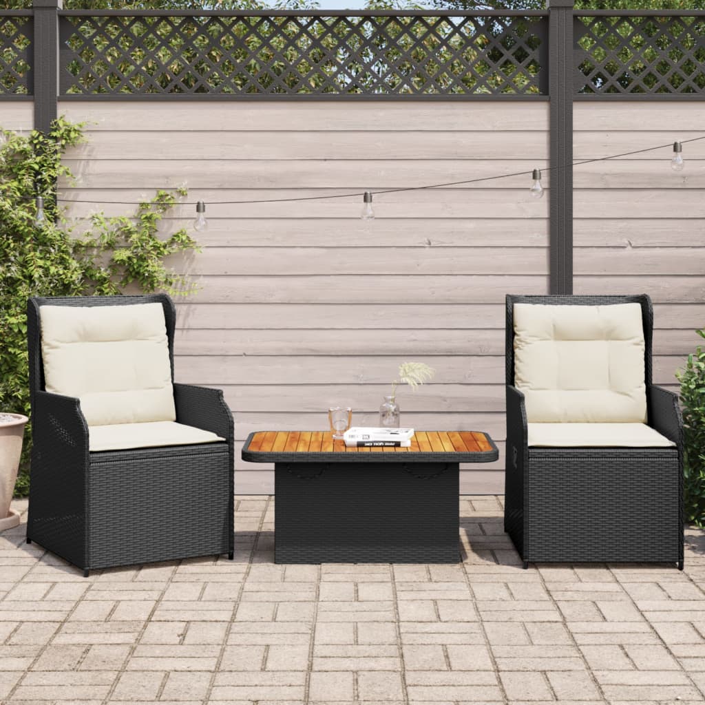 Set Divani da Giardino 3 pz con Cuscini Nero in Polyrattan | homemem39