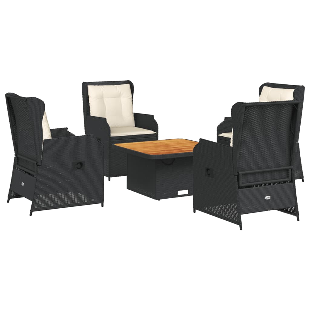 Set Divani da Giardino 5 pz con Cuscini Nero in Polyrattan | homemem39