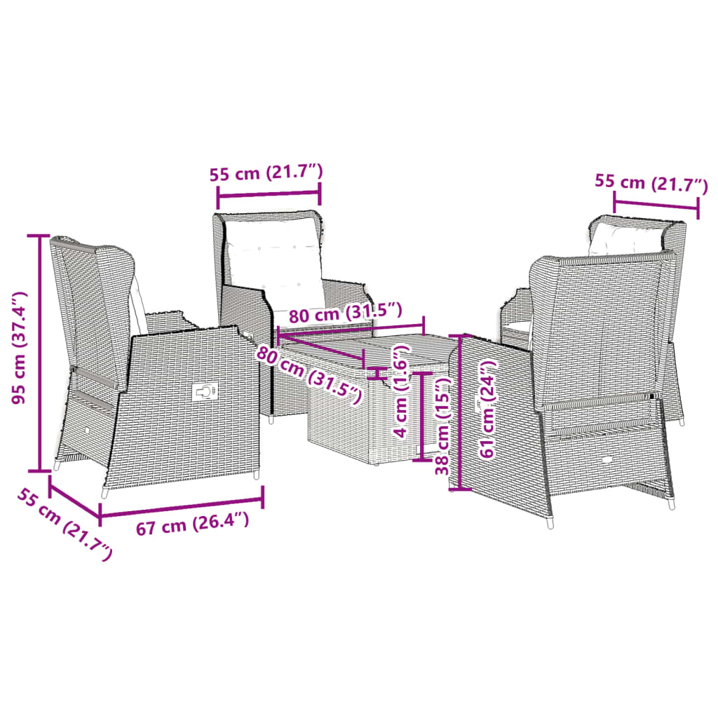 Set Divani da Giardino 5 pz con Cuscini Nero in Polyrattan | homemem39