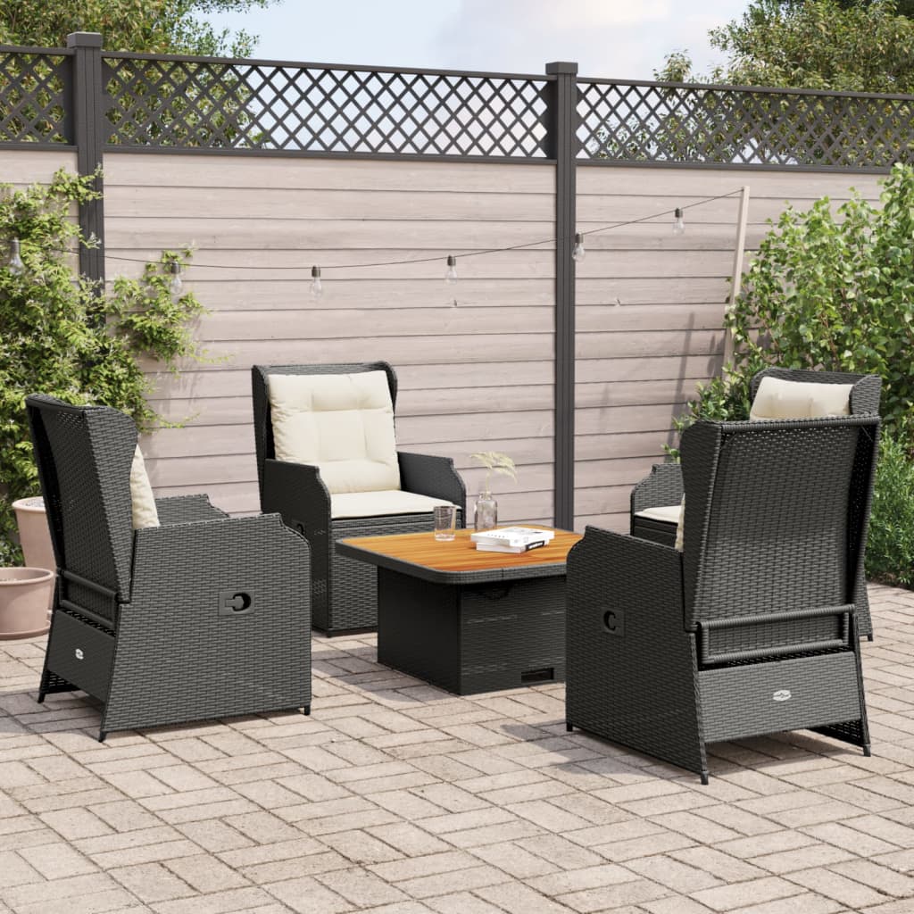 Set Divani da Giardino 5 pz con Cuscini Nero in Polyrattan | homemem39
