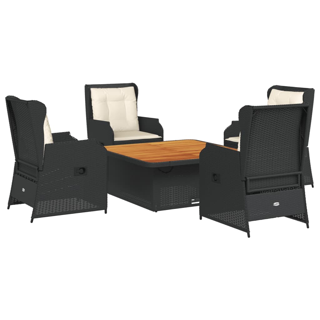 Set Divani da Giardino 5 pz con Cuscini Nero in Polyrattan | homemem39