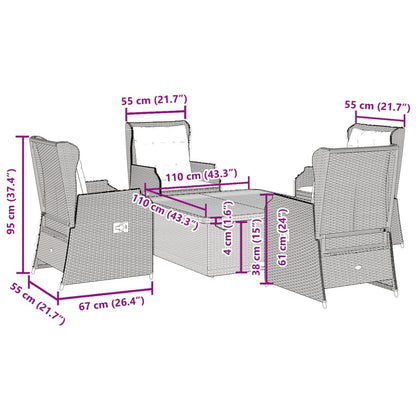 Set Divani da Giardino 5 pz con Cuscini Nero in Polyrattan | homemem39
