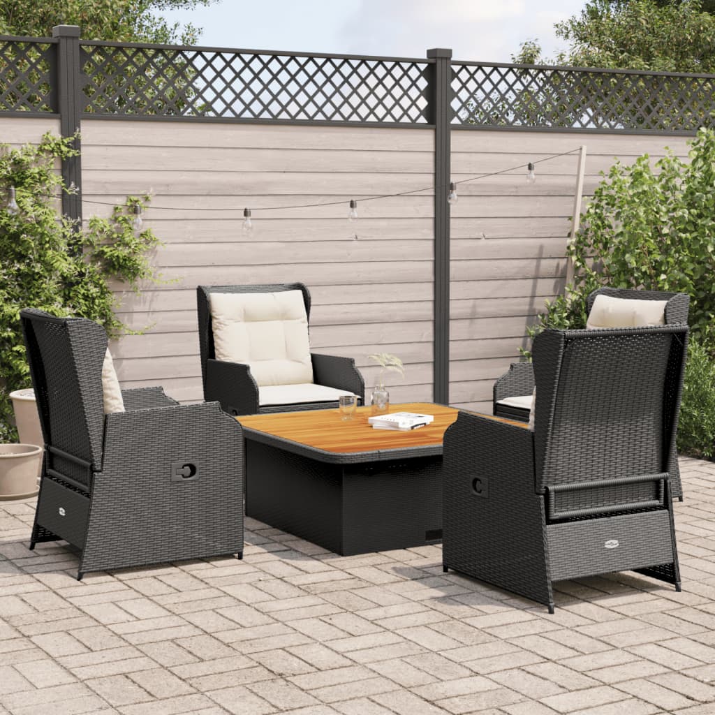 Set Divani da Giardino 5 pz con Cuscini Nero in Polyrattan | homemem39