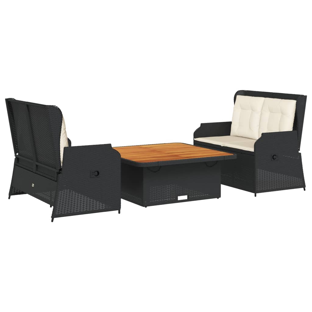 Set Divani da Giardino 3 pz con Cuscini Nero in Polyrattan | homemem39