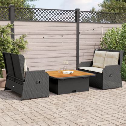 Set Divani da Giardino 3 pz con Cuscini Nero in Polyrattan | homemem39