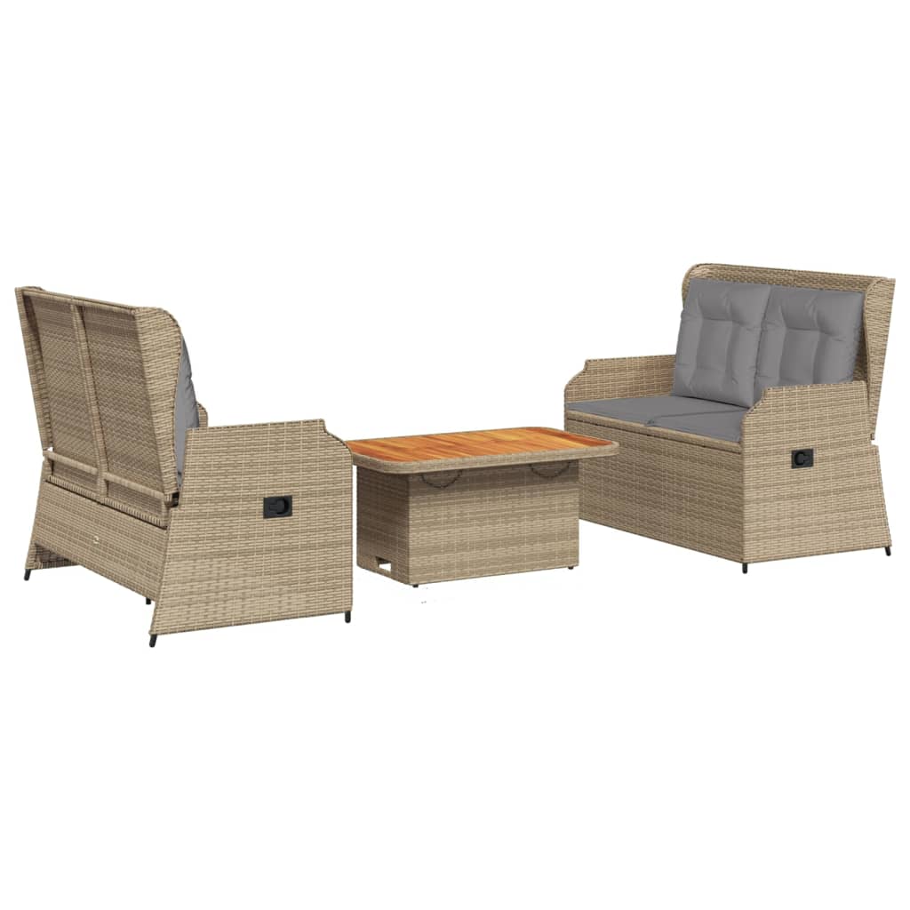 Set Divani da Giardino 3 pz con Cuscini in Polyrattan Beige