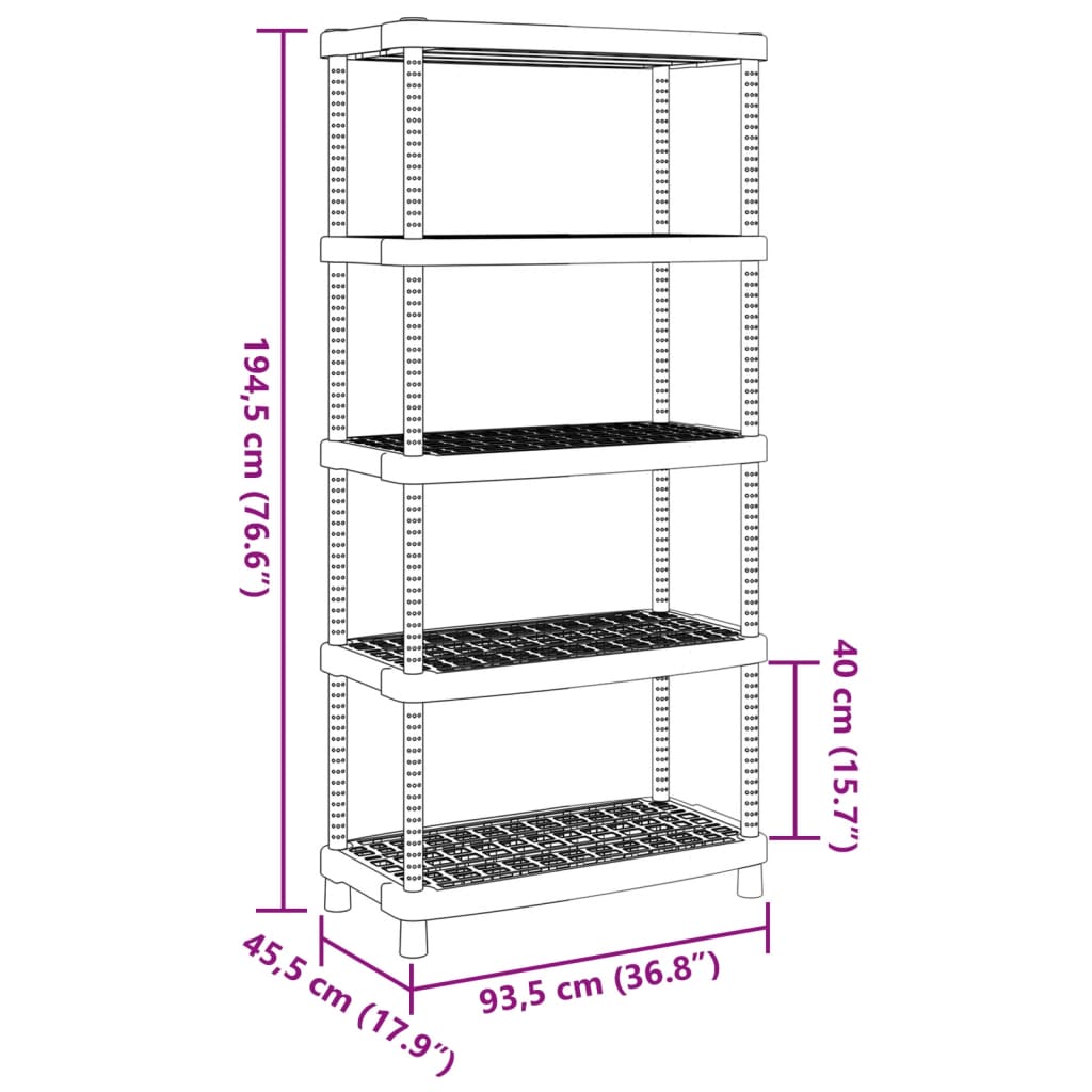 Scaffale a 5 Ripiani Nero 93,5x45,5x194,5 cm in PP - homemem39