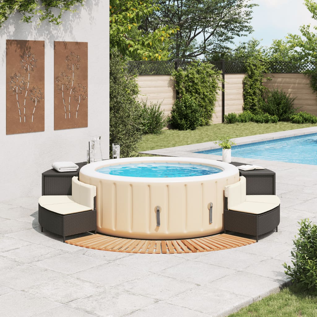 Bordo per Spa Nero in Polyrattan e Legno Massello di Acacia