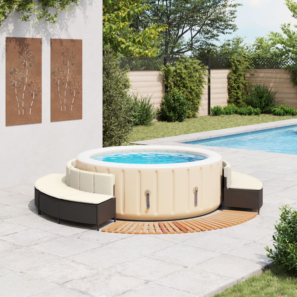 Bordo per Spa Nero in Polyrattan e Legno Massello di Acacia