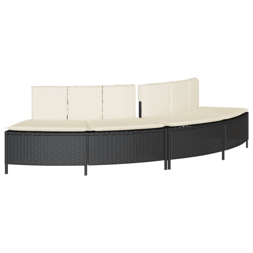 Bordo per Spa Nero in Polyrattan e Legno Massello di Acacia