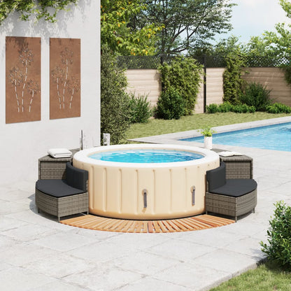 Bordo per Spa Grigio in Polyrattan e Legno Massello di Acacia