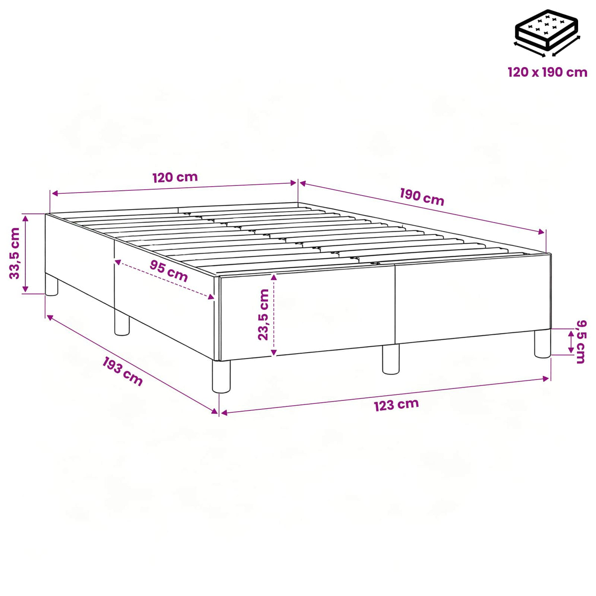 Giroletto senza Materasso Tortora 120x190 cm Tessuto