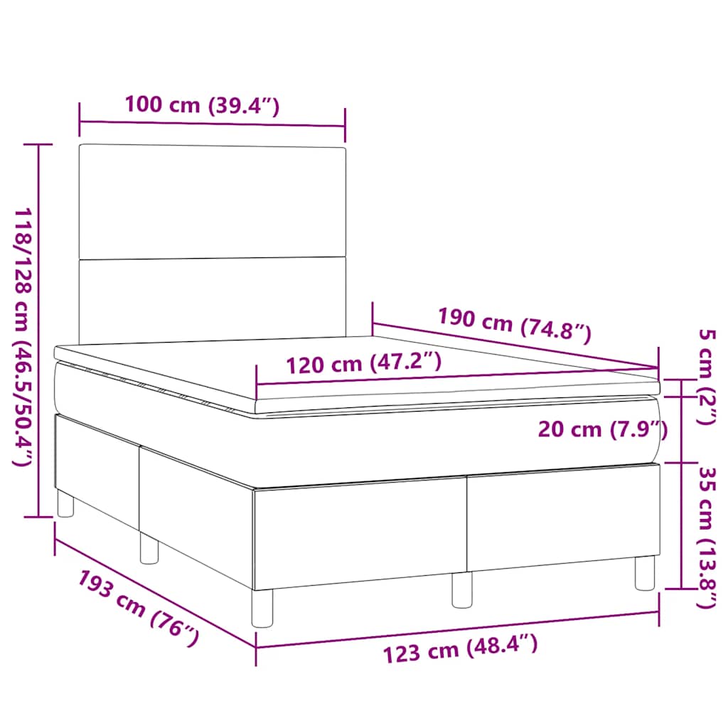Giroletto a Molle con Materasso Crema 120x190 cm in Tessuto | homemem39