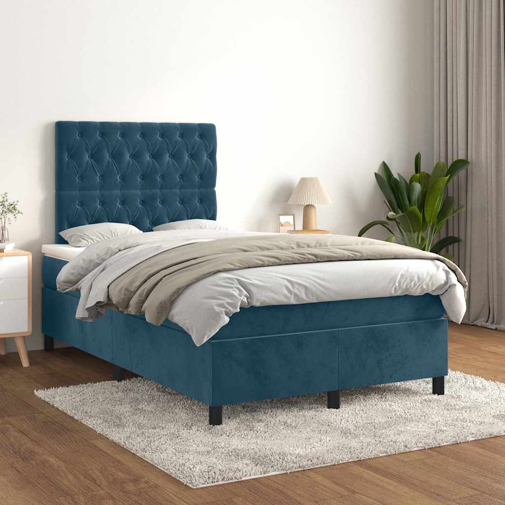 Giroletto a Molle con Materasso Blu Scuro 120x190 cm in Velluto | homemem39