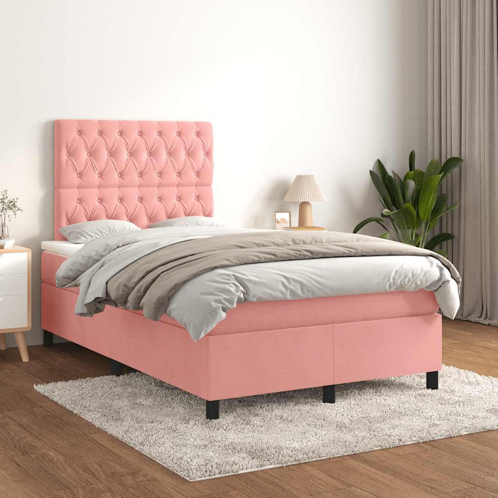Giroletto a Molle con Materasso Rosa 120x190 cm in Velluto