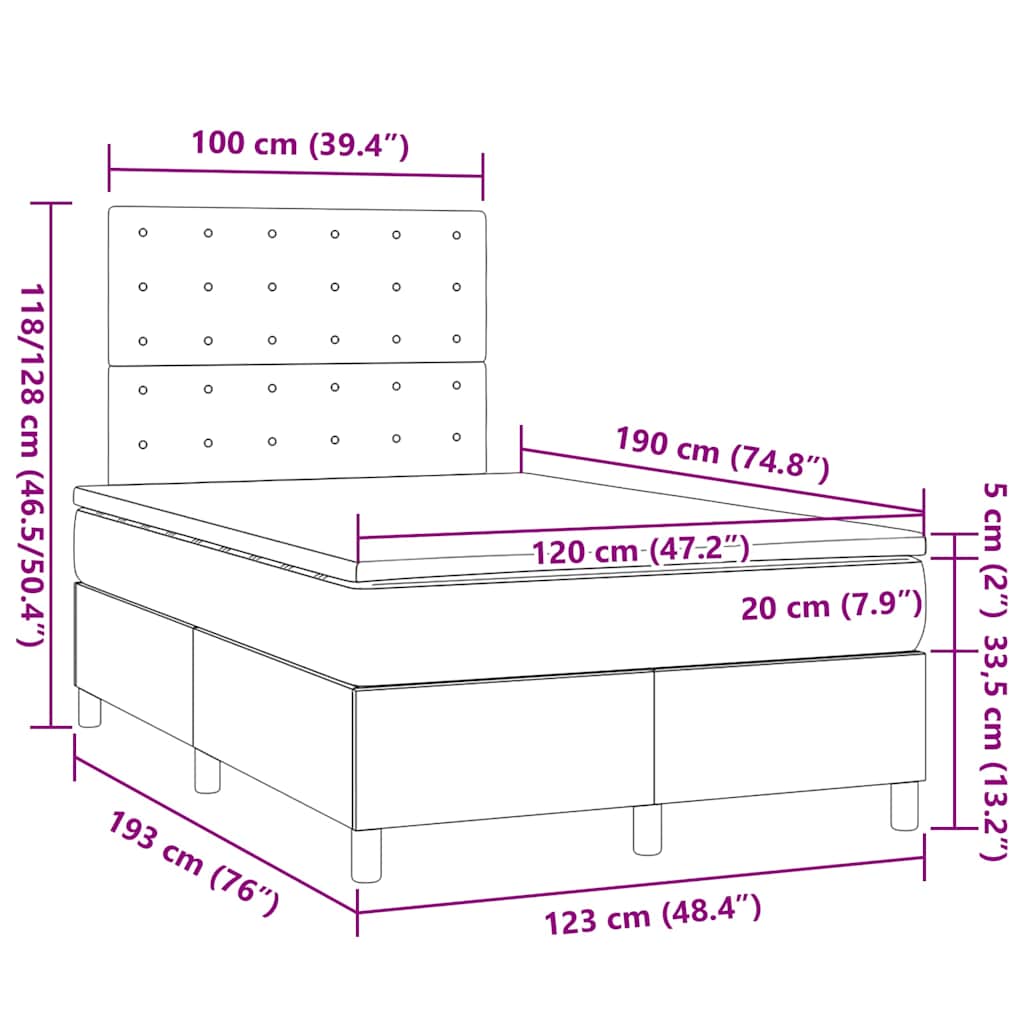 Giroletto a Molle con Materasso Blu Scuro 120x190 cm in Velluto | homemem39