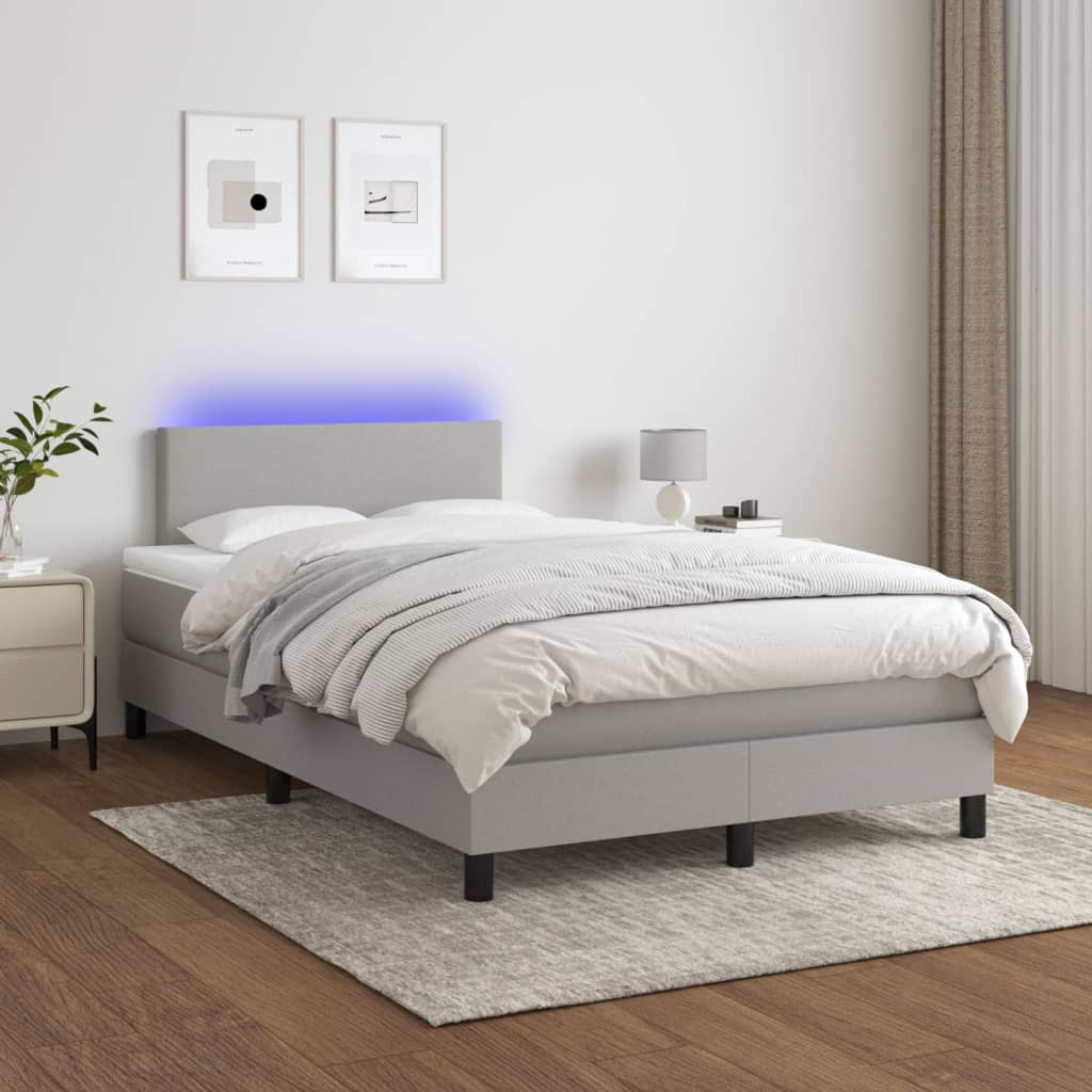 Letto a Molle Materasso e LED Grigio Chiaro 120x190 cm Tessuto - homemem39