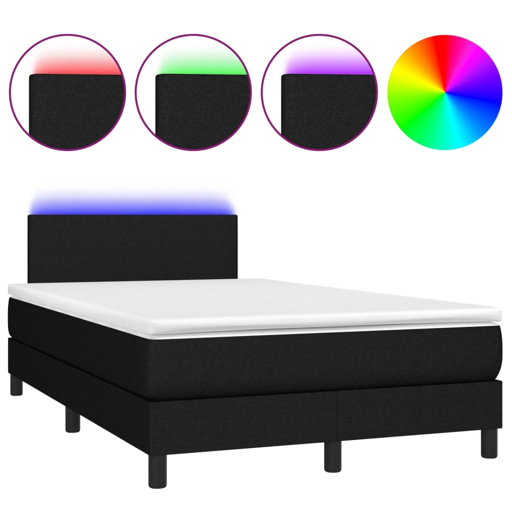 Letto a Molle con Materasso e LED Nero 120x190 cm in Tessuto - homemem39