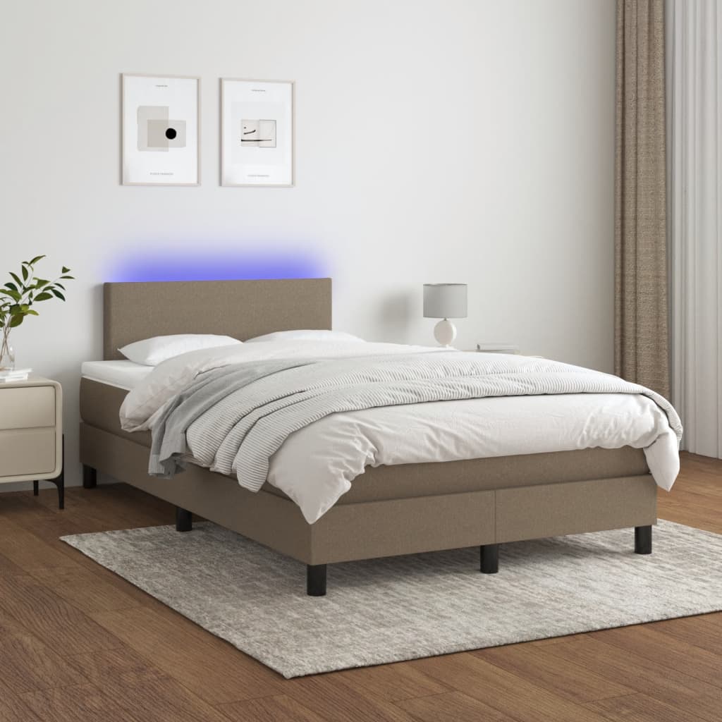 Letto a Molle con Materasso e LED Tortora 120x190 cm in Tessuto - homemem39