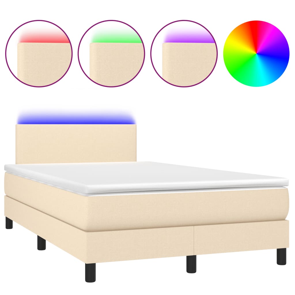 Letto a Molle con Materasso e LED Crema 120x190 cm in Tessuto - homemem39