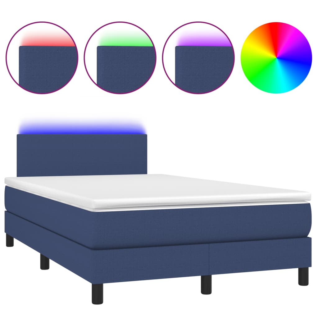 Letto a Molle con Materasso e LED Blu 120x190 cm in Tessuto | homemem39