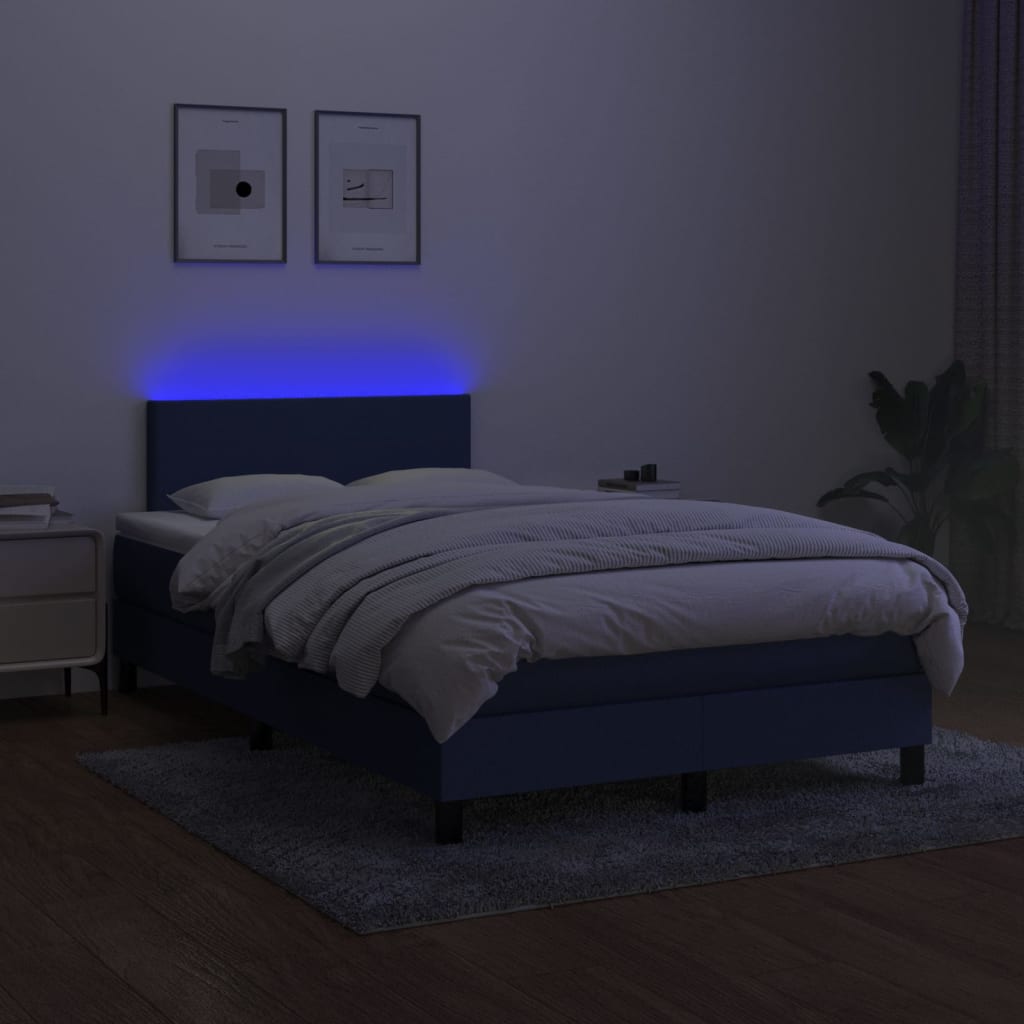 Letto a Molle con Materasso e LED Blu 120x190 cm in Tessuto
