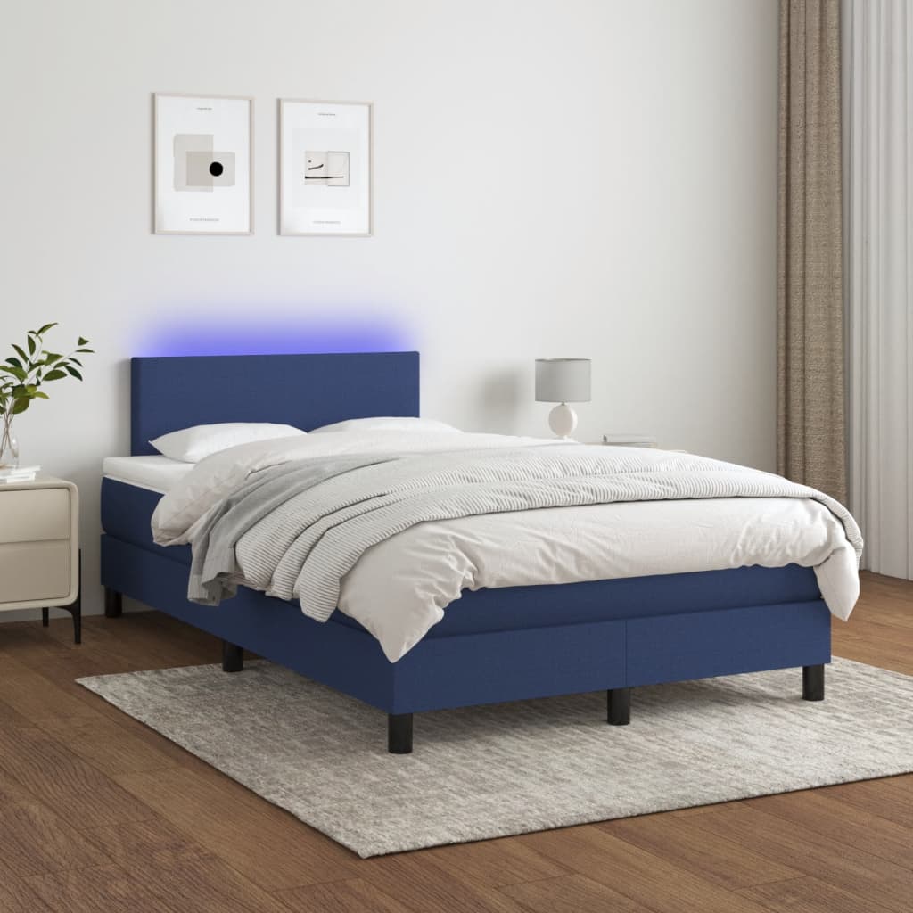 Letto a Molle con Materasso e LED Blu 120x190 cm in Tessuto | homemem39