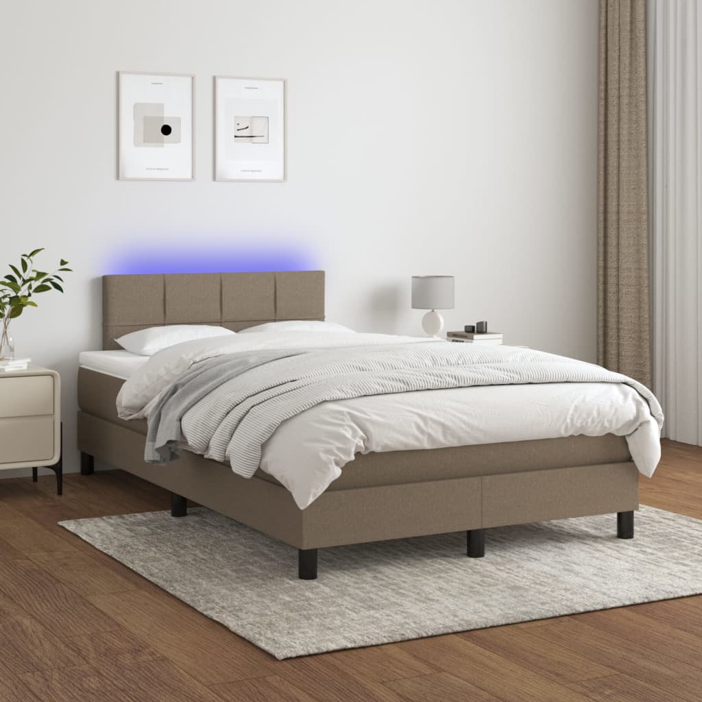 Letto a Molle con Materasso e LED Tortora 120x190 cm in Tessuto - homemem39