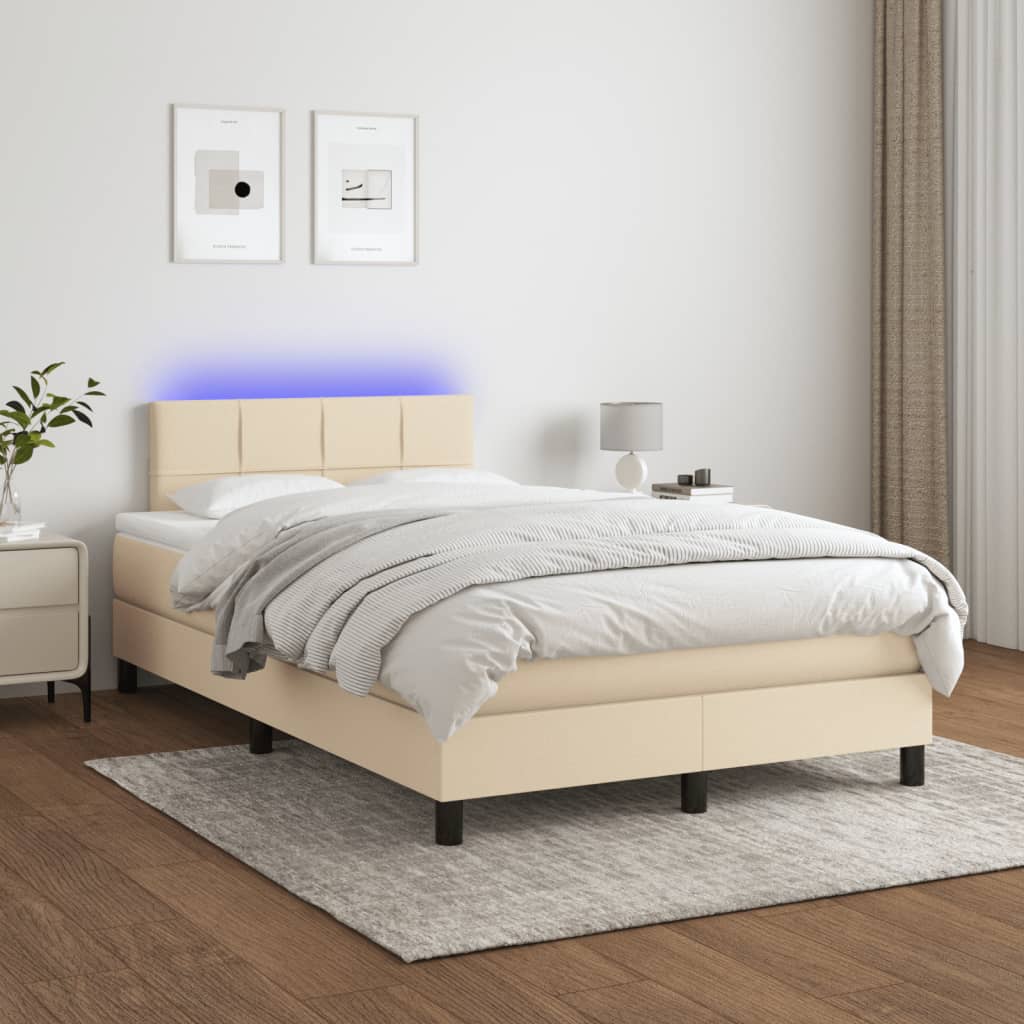 Letto a Molle con Materasso e LED Crema 120x190 cm in Tessuto - homemem39