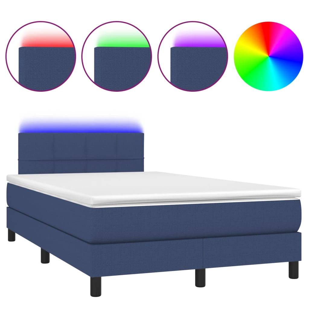 Letto a Molle con Materasso e LED Blu 120x190 cm in Tessuto | homemem39