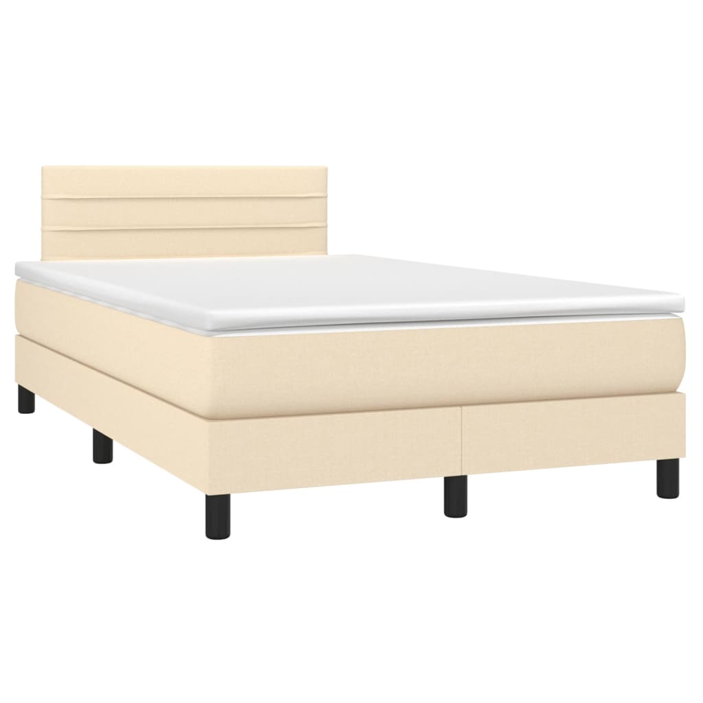 Letto a Molle con Materasso e LED Crema 120x190 cm in Tessuto - homemem39