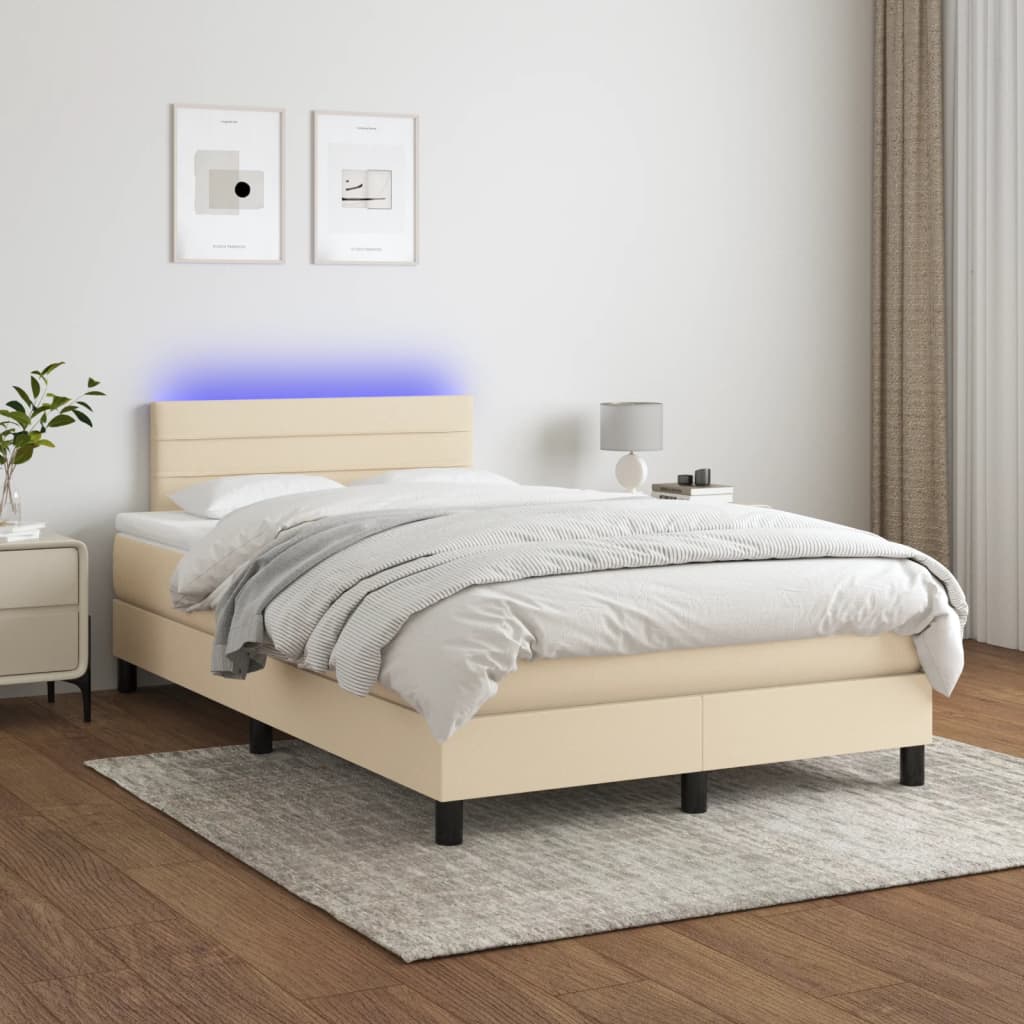Letto a Molle con Materasso e LED Crema 120x190 cm in Tessuto - homemem39
