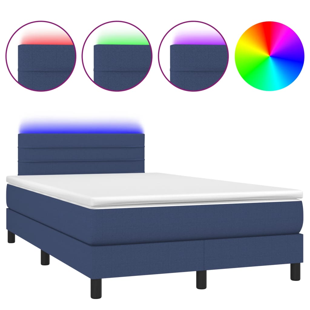 Letto a Molle con Materasso e LED Blu 120x190 cm in Tessuto | homemem39