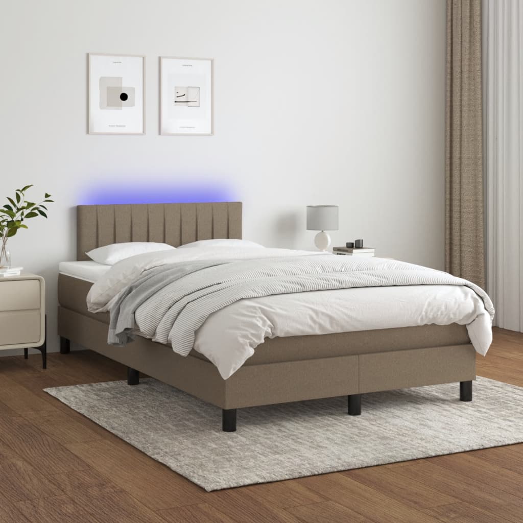 Letto a Molle con Materasso e LED Tortora 120x190 cm in Tessuto - homemem39