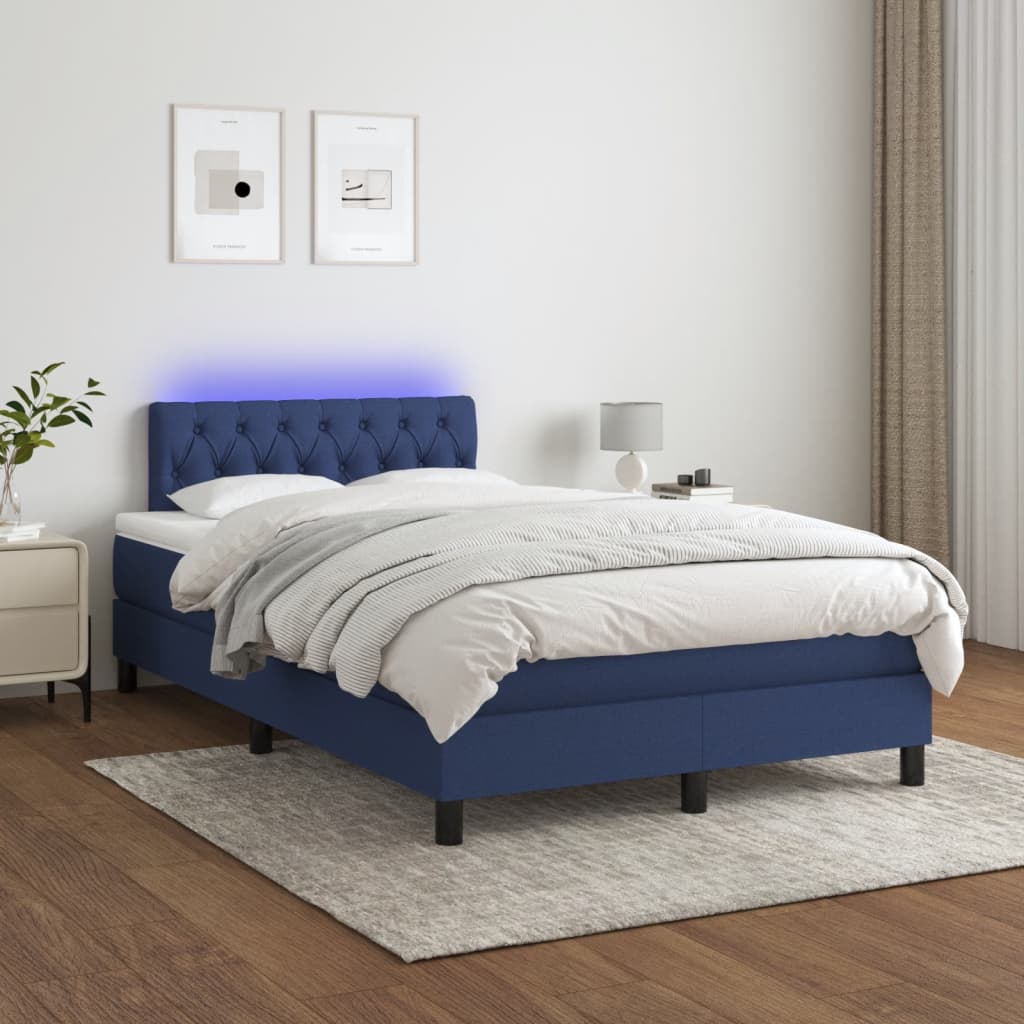 Letto a Molle con Materasso e LED Blu 120x190 cm in Tessuto | homemem39